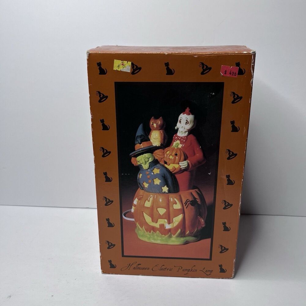 VTG 90s Halloween Witch Vampire Owl Skeleton Spooky Decor Electric Ceramic Lamp